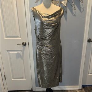 Ralph Lauren Metallic Gold Asymmetrical Dress